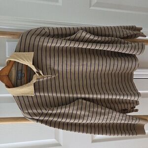 L.L. Bean Signature Rugby Polo Shirt Tan | Blue Stripe Large Slim Fit